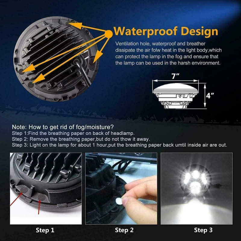 realtop3 7" Motorcycle Projector LED Headlight Driving Light DRL Hi-lo