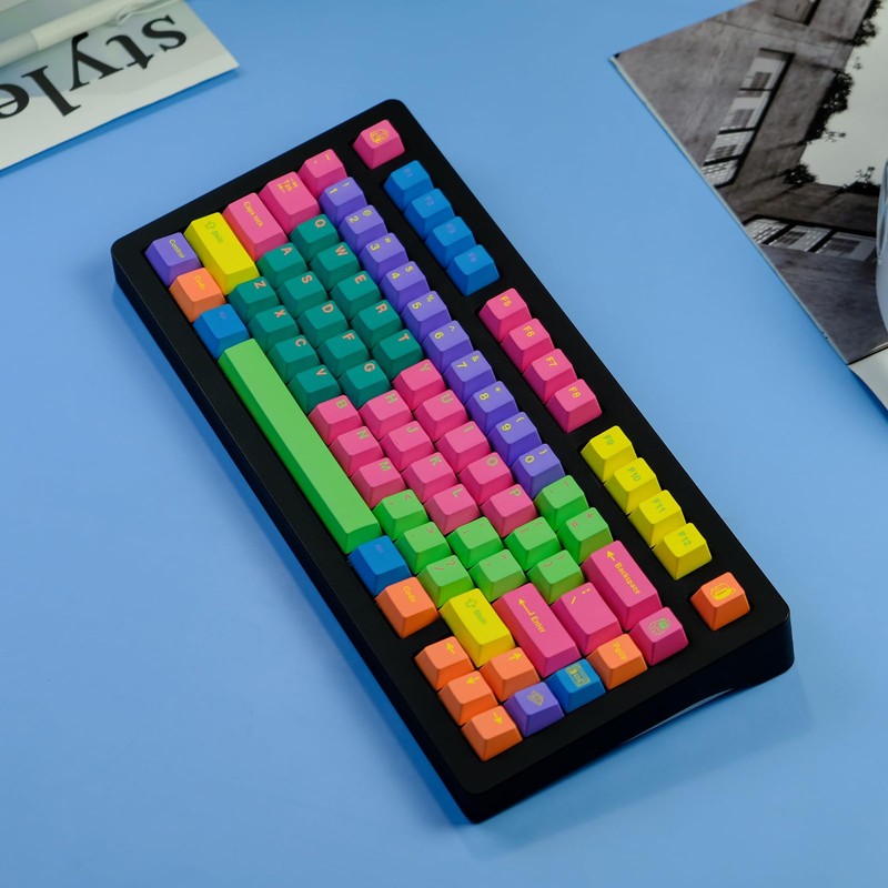 TIMSEKER 129-Key PBT Cherry Profile Keycaps Ergonomic Rainbow Mechanical Keyboard