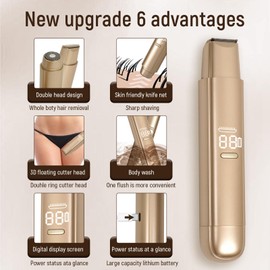 Bikini Trimmer for Women,Women's Painless Hair Trimmer,2 in 1 Double-Headed IPX7 Waterproof Wet and Dry,for Face Leg Arm Underarm,Electric Lady Razor, Portable Gift Set (Golden