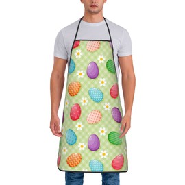 UNIWNEDS Happy Easter Colorful Easter Eggs Apron Adjustable Kitchen Chef Bib Aprons Cooking Aprons For Adult Men Women Bbq