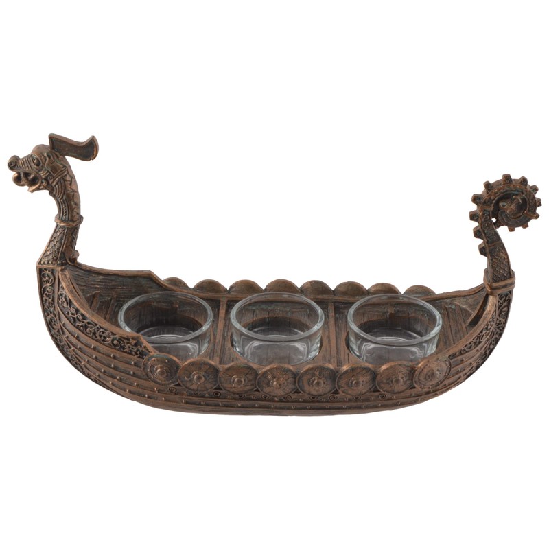 Nordic Drakar Viking Ship Tea Light Holder Bronze 3 Tea