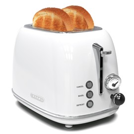 Toaster 2 slice,Retro Stainless Steel Toaster with 6 Settings, 1.5 In Extra Wide Slots, Bagel/Defrost/Cancel Function, Removable Crumb Tray (White)