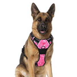BARKBAY No Pull Dog Harness Large Step in Reflective Dog Harness with Front Clip and Easy Control Handle for Walking Training Running(Pink camo,XL)