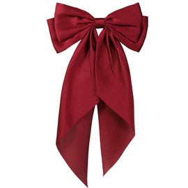 Large Hair Bow, Silky Satin Bowknot Hair Clip, Oversized Long Tail Hair Ribbon Barrette for Women Girls Ponytail Hair Accessories, Red