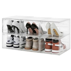 Carlo Milano Set of 6 Transparent Shoe Boxes Stackable up to Size 47, Magnetic Flap