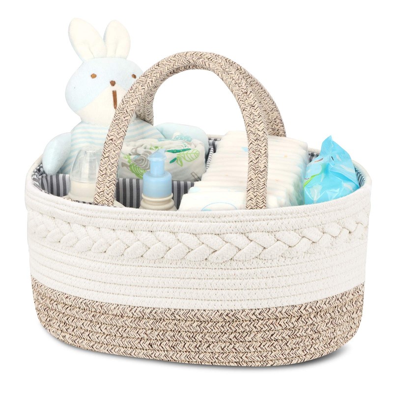 Maliton Baby Diaper Caddy Organizer, X-Large Cotton Rope, Rustic Style,