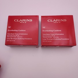 Clarins LOT OF 2 Clarins Everlasting Cushion Foundation Refill 107 BEIGE SPF 50 Sealed