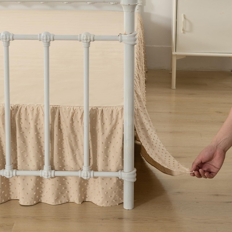 Tufted Dot Bed Skirt Queen Size,Ruffled Bed Skirt with Split