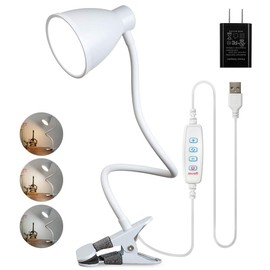 BOHON Clamp Lamp Reading Light 3 Color Modes 10 Brightness Dimmer Bedside Lamp 10W 38 LED Desk Lamp with Auto Off Timer 360° Flexible Gooseneck Clip on Light for Bed, USB Cord Include, White