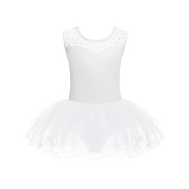 Zaclotre Ballet Leotards for Girls Sparkly Sleevesless Mesh Dance Leotards White Flower Girl Dress,White,4-5T