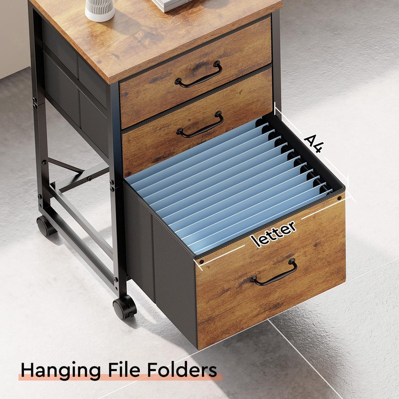 Maihail 3 Drawer Mobile File Cabinet with Wheels Fabric Vertical
