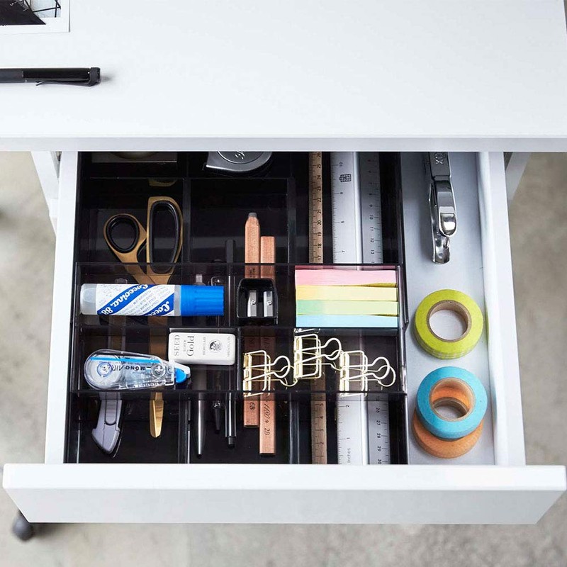 山崎実業(Yamazaki) 伸縮 & スライド デスクトレー ブラック 約W25×D24.6~45×H5.7cm タワー tower 引き出し