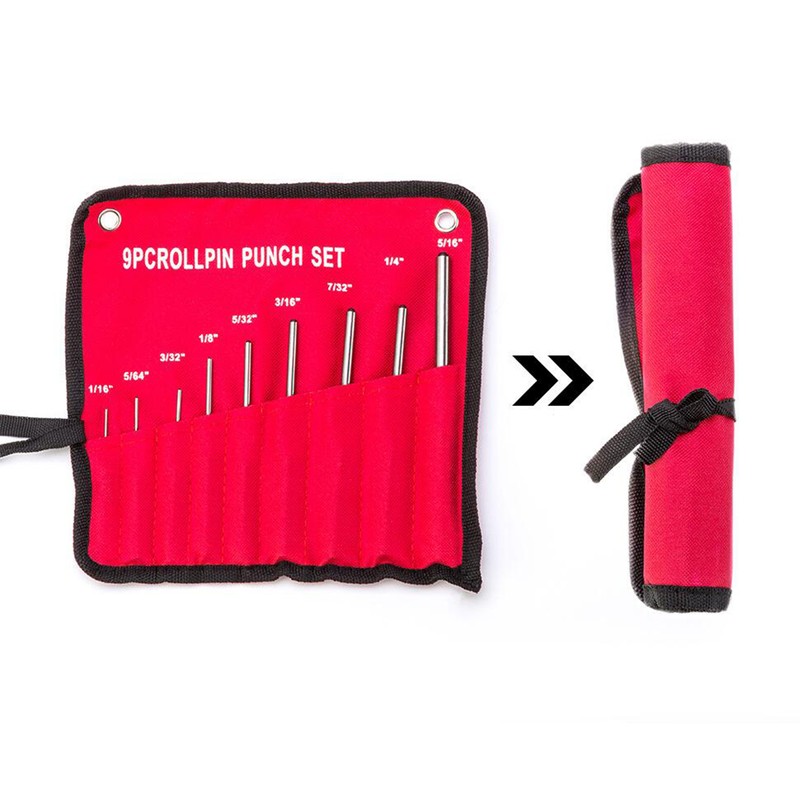 9 Pieces Roll Pin Punch Set Steel Punches Hand Pin