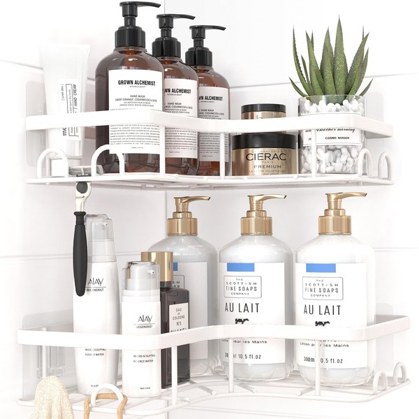 Sakugi Corner Shower Caddy - 2 Pack, Adhesive Shower Organizers,