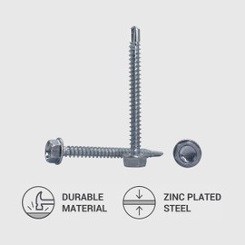Pack of 100 DIN 7504 K Galvanised Steel 4.8 x 50 mm Screws Self-Drilling Tapping Screw Hex Washer Self-Tapping (100, 4.8 x 50 mm)