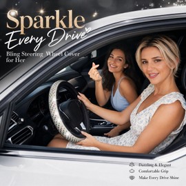 15" Sparkly Large Diamond Steering Cover for Women,Universal Fit (Colorful)