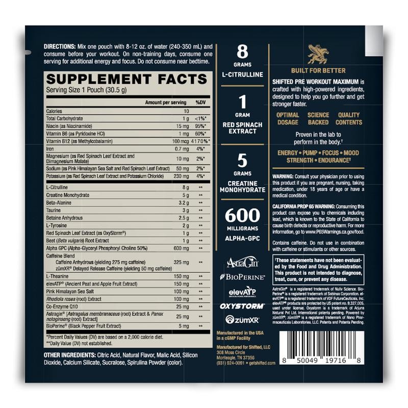 SHIFTED Maximum Pre Workout Stick Packs - Flavor: Tropical