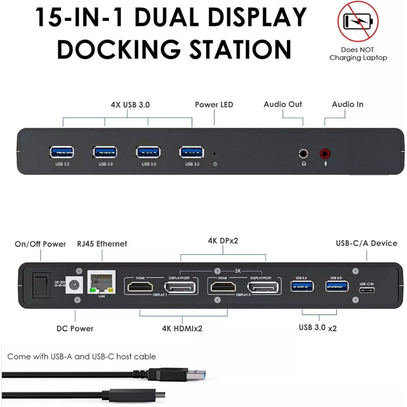 WAVLINK USB 3.0 and USB-C Dual 4K Display Laptop Docking