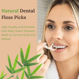 Natural Dental Floss Picks 75 Pack – Organic Biodegradable Floss Sticks with Strong Bamboo Charcoal Thread & Vegan Cornstarch Handle – No Plastics, No Artificial Flavours - Kraft Paper Box
