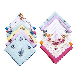 smart sisi Cotton Ladies' Vintage Floral Handkerchiefs for Wedding Party