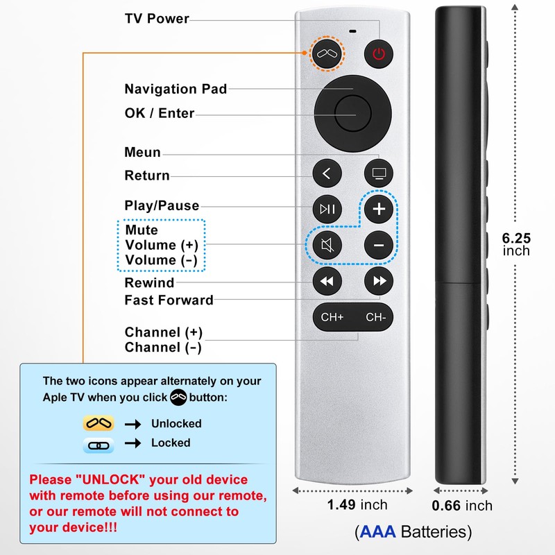 Replacement for Apple-4K-TV-Remote-Control, Universal Siri-Remote Control for Apple TV 4K/HD