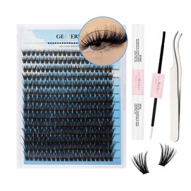 GEMERRY Lash Extension Kit D Curl Fluffy Lash Clusters Kit Eyelash Extension Kit Bond and Seal DIY Lash Extension Kit Cluster Lashes Kit Lash Glue Individual Lashes Tweezers Lash Extensions at Home