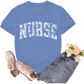 sallrue Nurse Shirt for Women School Registered Nurse Week T-Shirt Nursing Life Tees Tops SkyBlue