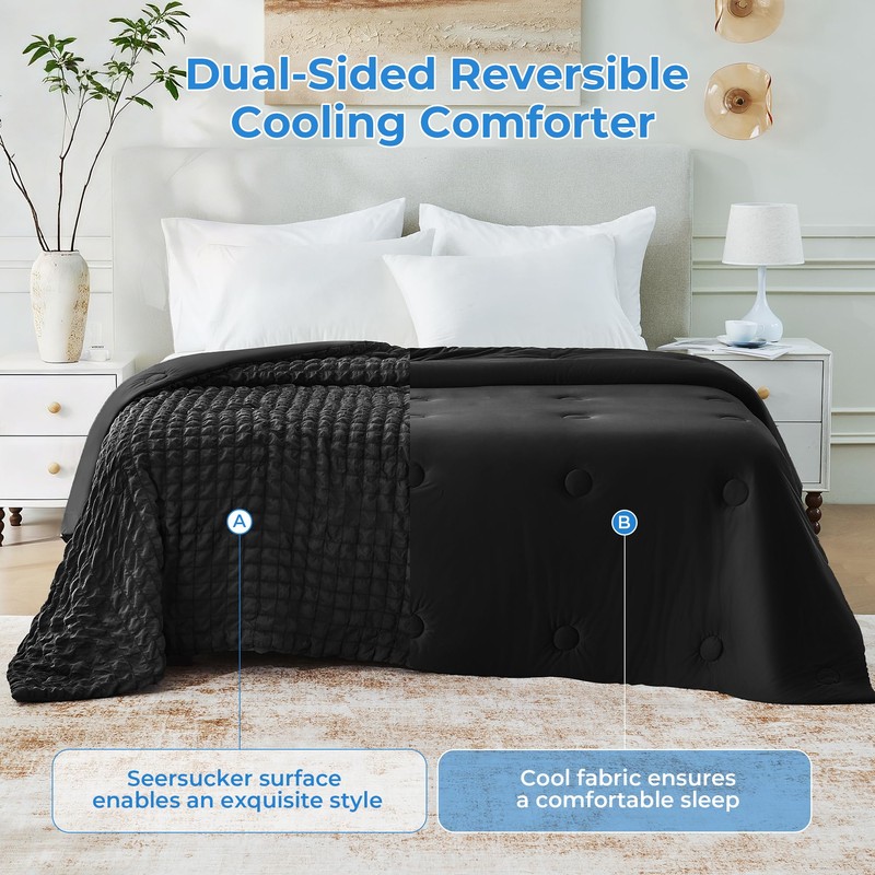 bedsmile Seersucker Cooling Comforter King Size, Q-Max 0.45 Reversible Cooling