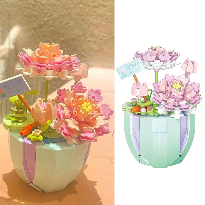 Building Block Pot Plant Educational Lifelike Colorful Beautiful Block Flower