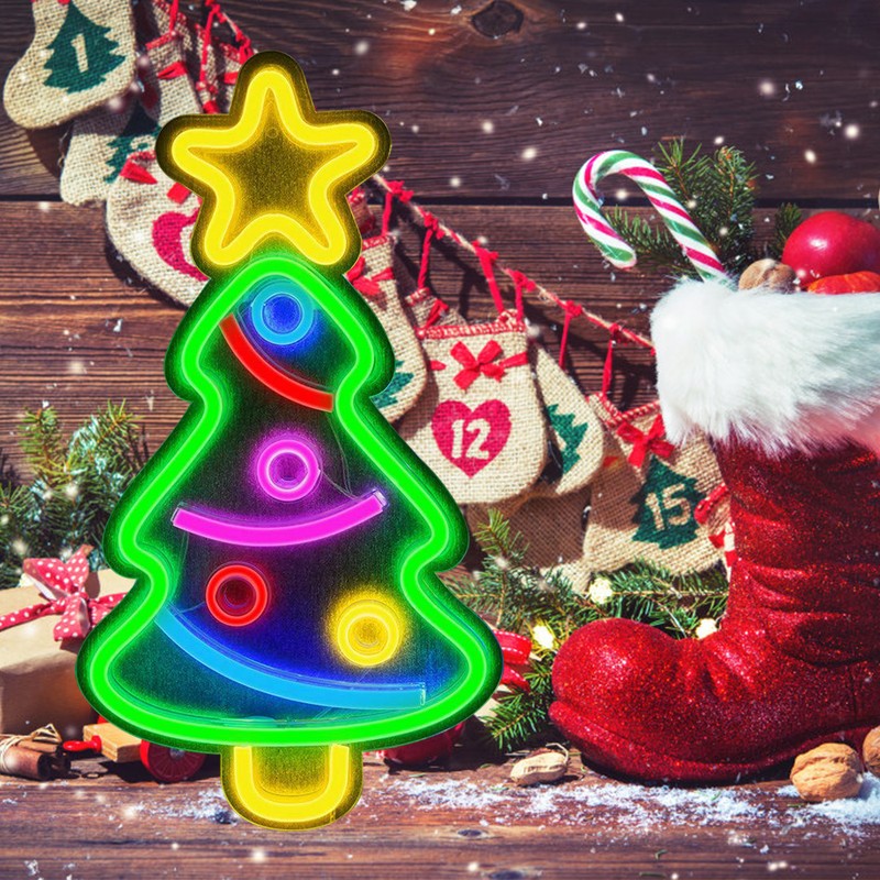 LED Neon Lights Christmas Tree Shape Light Sign USB Night