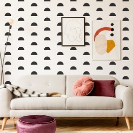SHYJSHYJ A Room with Black Semicircle Vinyl Wall Stickers, Peel and Stick Boho Art Decor for Kid Room, Bedroom, Living Room Scandinavian Geometric Wall Decorations