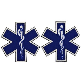 EMT - Parche de estrella de la vida (paquete de 2) con velcro para chalecos, bolsas y uniformes paramédicos, primeros auxilios, accesorio de bolsa médica, diseño de cruz azul bordado duradero (azul
