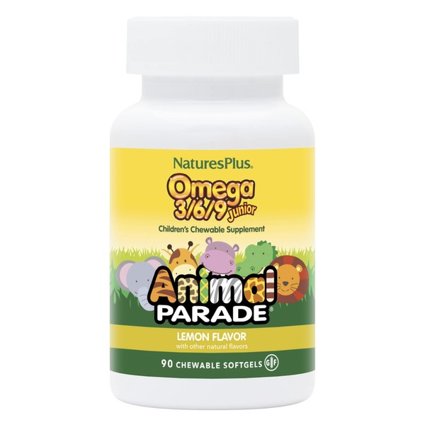 NaturesPlus Animal Parade Omega 3/6/9 Junior, Lemon Flavor - 90 Softgels - Promotes Children's Immune, Skin, Eye & Nervous System Health - Non-GMO, Gluten Free - 45 Servings