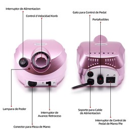 Torno Eléctrico para Uñas,Torno para uñas Profesional ,Velocidad Ajustable Máquina de Lima Uñas,Taladro para Uñas con kit de brocas Herramienta De Manicura Pulidora Eléctrica Para Acrílicos,Geles, Uñas Naturales,Rosa Oro