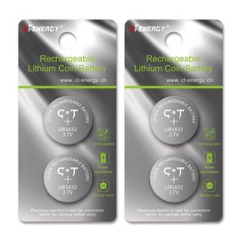 4-Pack CT-ENERGY 1632 Rechargeable Coin Cells Batteries for Tile Key Finder,3.7V LIR1632 Lithium Rechargeable Button Battery Replace 3V CR1632