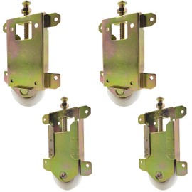 Sliding Mirror Door Rollers Assembly Fit Contractors Part #W8020, 1-1/2" Nylon Concaved Wheels, 2-5/16" Hole Centers, Top Adjustable, Yellow Zinc Plated, 4 Pack