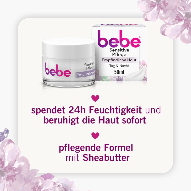 bebe Sensitive Care 50 ml, Moisturises 24 Hours for Sensitive
