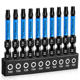 10-Pack T20 Torx Bit, Torx Bits 2 Inch, Professional T20 Torx Bits for Impact Driver, Star Bits Magnetic, T 20 Torx Bit S2 Alloy Steel, T20 Bit 1/4'' Hex Shank, T-20 Torx Bit CNC Machined Tips