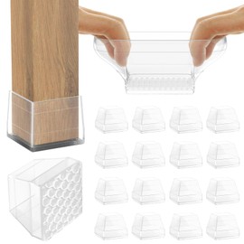 16 Pcs Non Slip Square Chair Leg Protector - Non Skid Furniture Grippers, Anti-Slip Silicone Furniture Feet Caps, Used for Outdoor Protection of Chair Legs(Clear, 1.26-1.54").