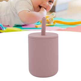 Taza de pajita para bebé, taza de silicona para bebé de 8 oz con antideslizante a prueba de fugas para bebés de 6 a 12 meses fucsia claro