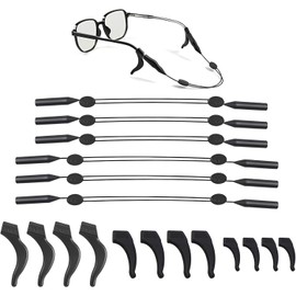 Retenedores Antideslizantes para Gafas, Sujetadores y Accesorios para Lentes, 12 Retenedores y 6 Correas Silicona Antideslizante para Patillas, Adultos y Niños, Focenat, BODY_STRAP, Acero Inox