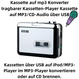 P02CS Cassette to MP3 Converter - Tape to MP3 Music Player with USB Stick Recorder, No PC Required, Digitize Your Cassettes into MP3