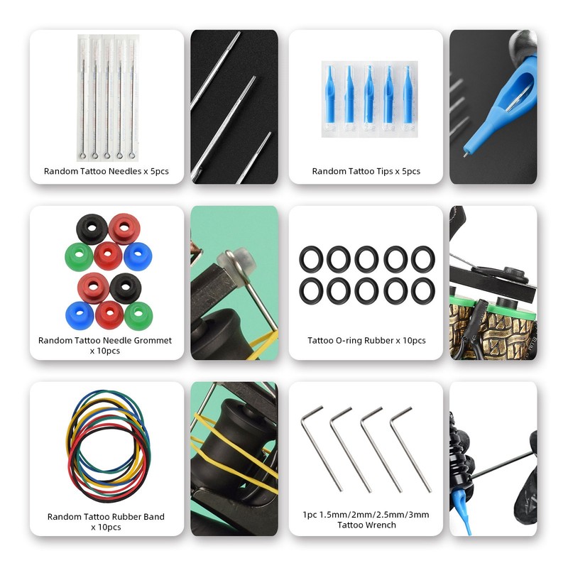 10 Wraps Tattoo Coil Machine Set Mini Tattoo Power Supply