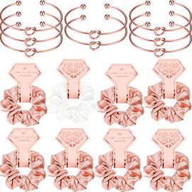WILLBOND 8 Gomas para Pelo de Satén Scrunchy de Despedida Soltera Cintas para Cabello y 8 Pulseras Dama Honor (Oro Rosa Blanco)