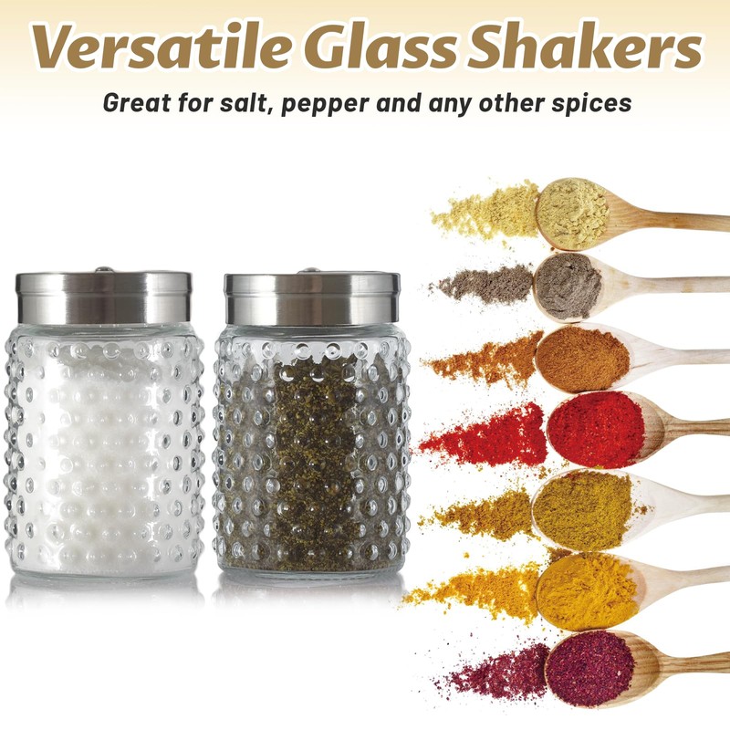 2 Pack Glass Salt and Pepper Shaker with 304 Stainless