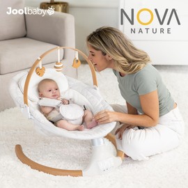 Jool Baby Nova Nature Baby Swing for Newborns with Natural Wood Toys, Electric Motorized Infant Swing, Bluetooth Music, Remote (Oatmeal)