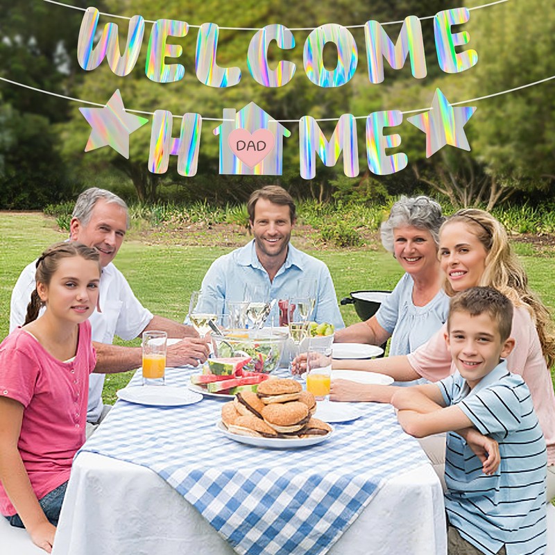Iridescent Welcome Home Banner, Pre-Strung DIY Welcome Home Decorations