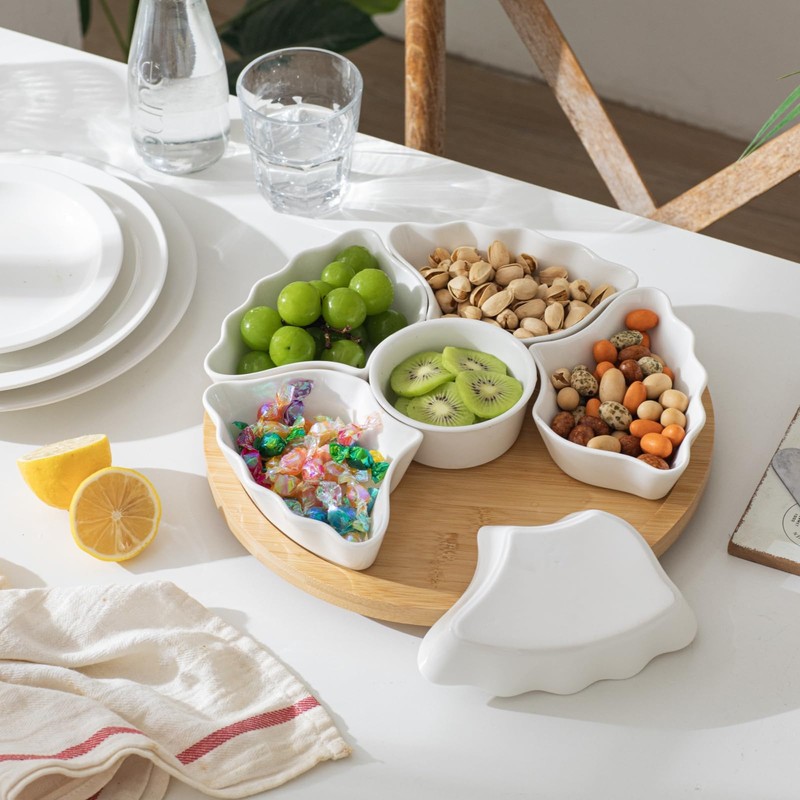 Rotatable Lazy Susan Party Serving Tray, 12 Inch Ceramic Divided