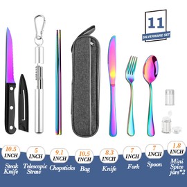 HOMMALY Utensilios Portátiles De Viaje Reutilizables Cubiertos con Estuche, Juego De Cubiertos De Viaje Para Acampar, Palillos Y Cubiertos De Paja, De Viaje De Acero Inoxidable U, UP-RB0001