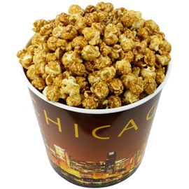 Signature Popcorn – Gourmet 1-Gallon Gold Chicago Skyline Reusable Plastic Bucket Tin, Caramel Popcorn - Holiday, Party & Corporate Gift